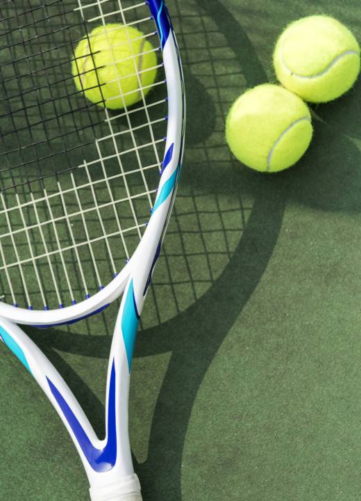 Tennis balls on a tennis court